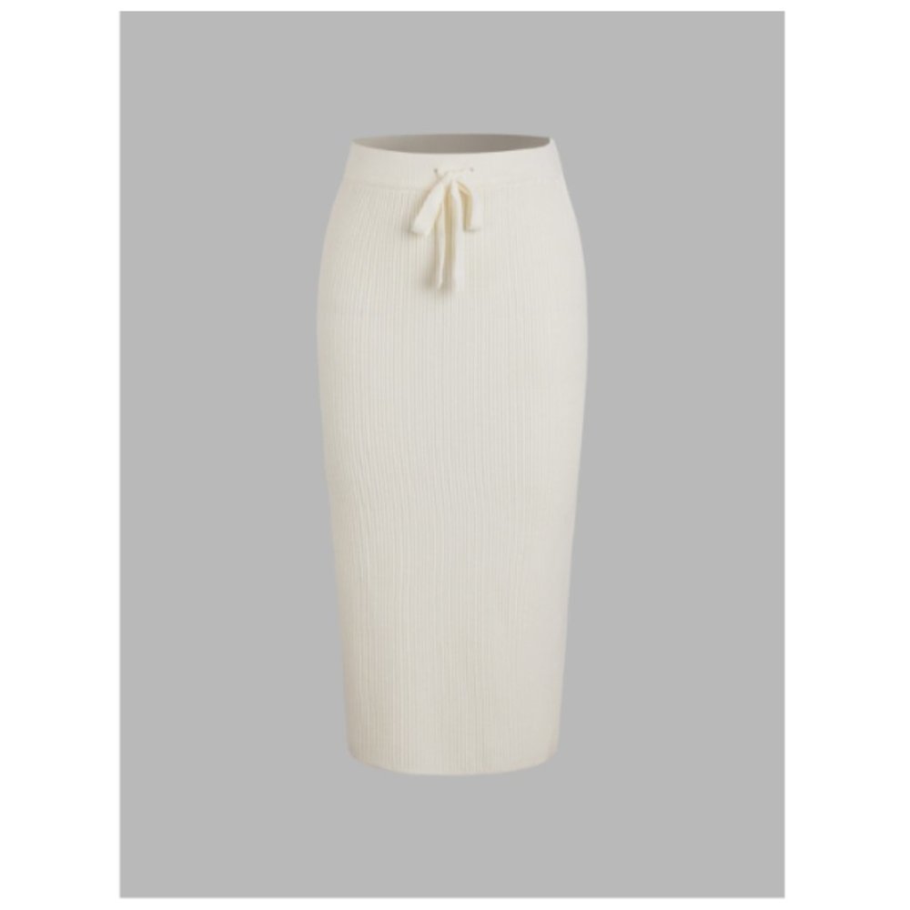 Ribbed Knit Skirt, Drawsting, Winter White "Ivory Glow" NWT